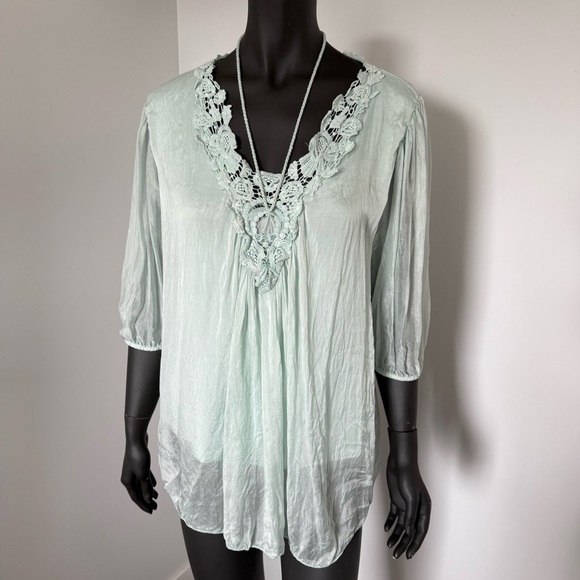 🪽 60% Silk Floral Lace Tunic Top - Made in Italy - Size XL - Picture 2 of 8